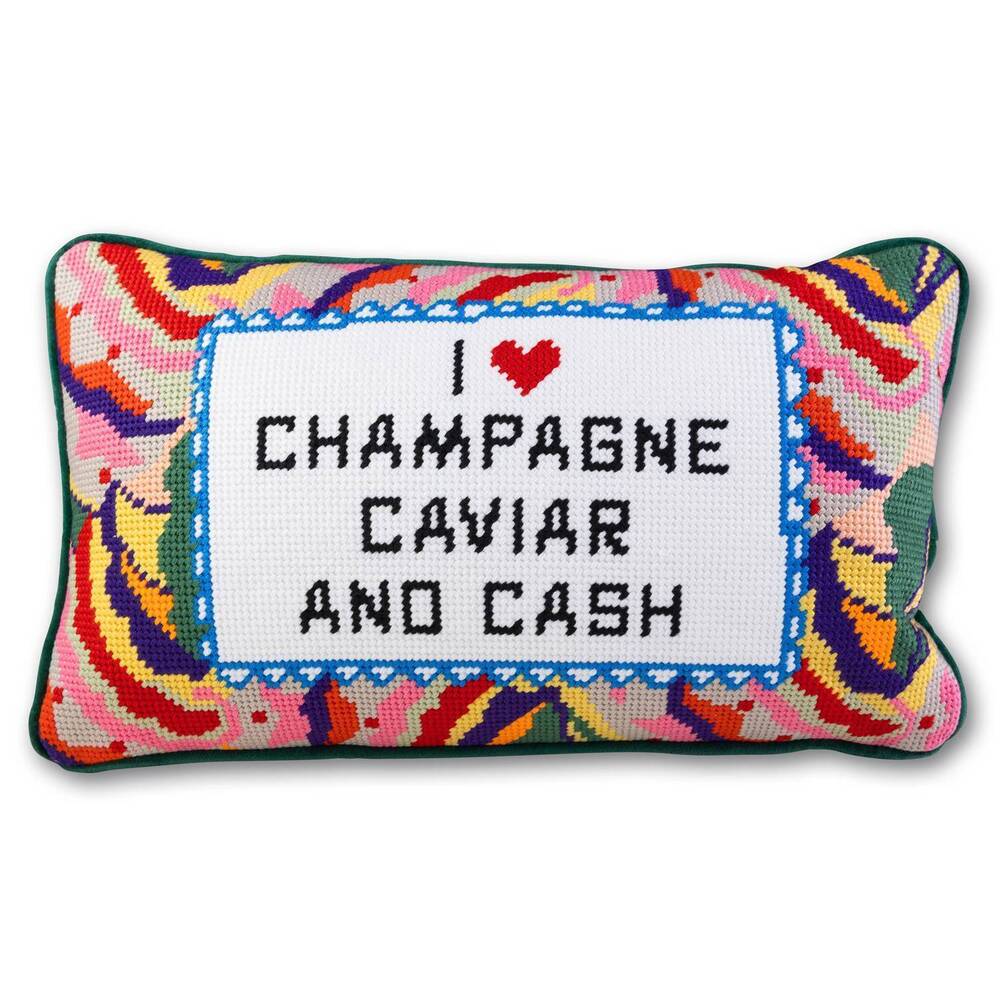 NEW FURBISH STUDIO love champagne, cavier & cash needlepoint pillow in all color